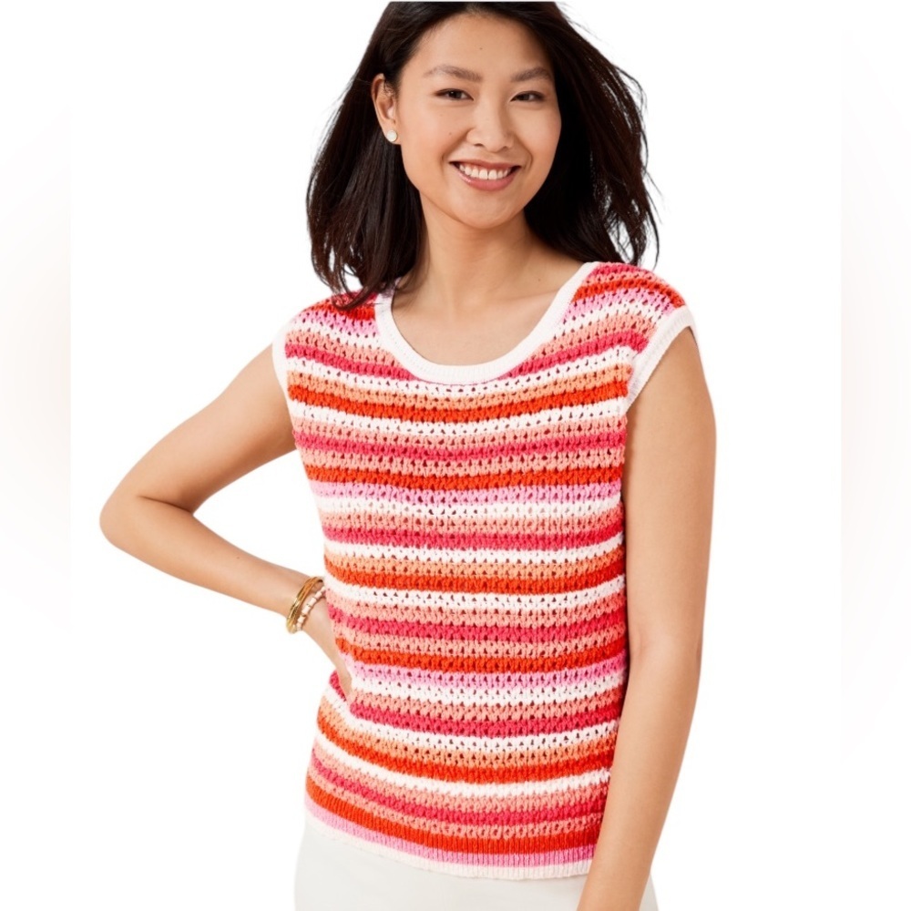 Talbots NWT Crochet Knit Coral Pink Sweater Blouse Top Size 1X